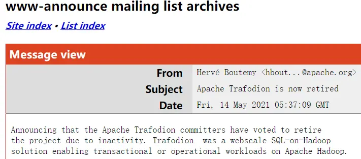 分布式 SQL 引擎 Apache Trafodion 宣布退役 分布式 SQL 引擎 Apache Trafodion 宣布退役